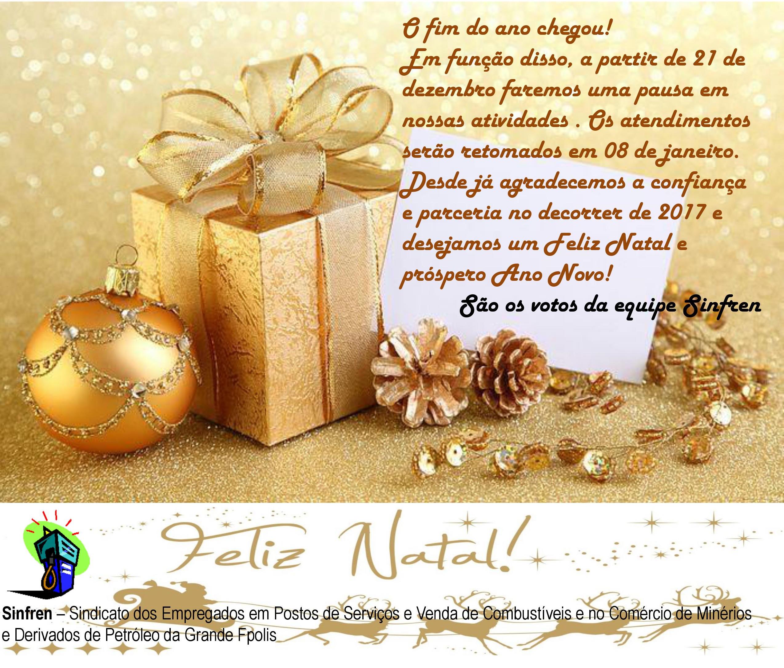 O Sinfren deseja boas festas a todos os trabalhadores